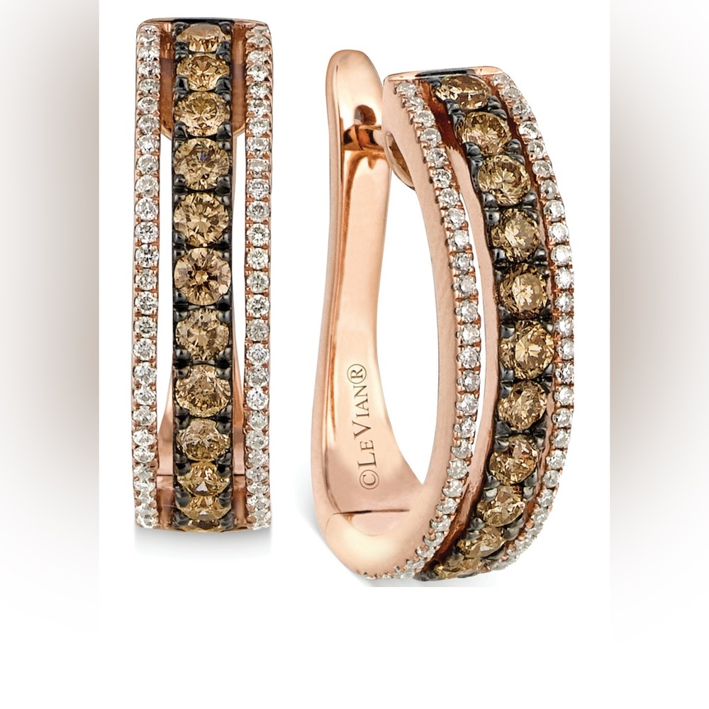 Levian  14K Rose Gold Earrings with Chococalte and White Diamonds